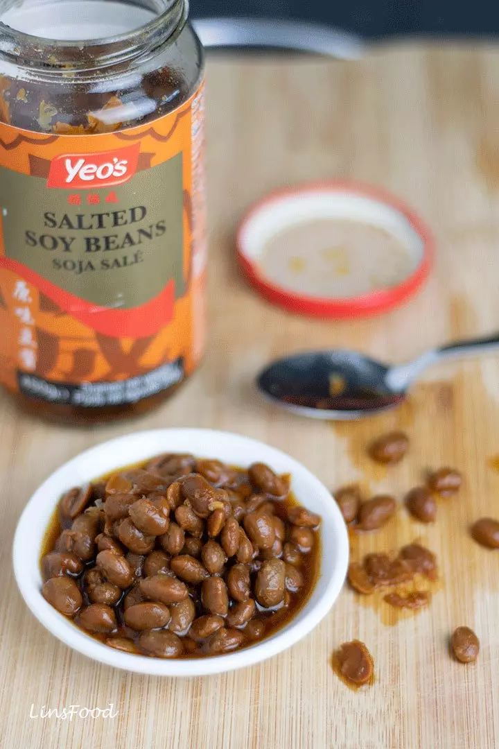 salted soybeans, taucheo in a small white bowl