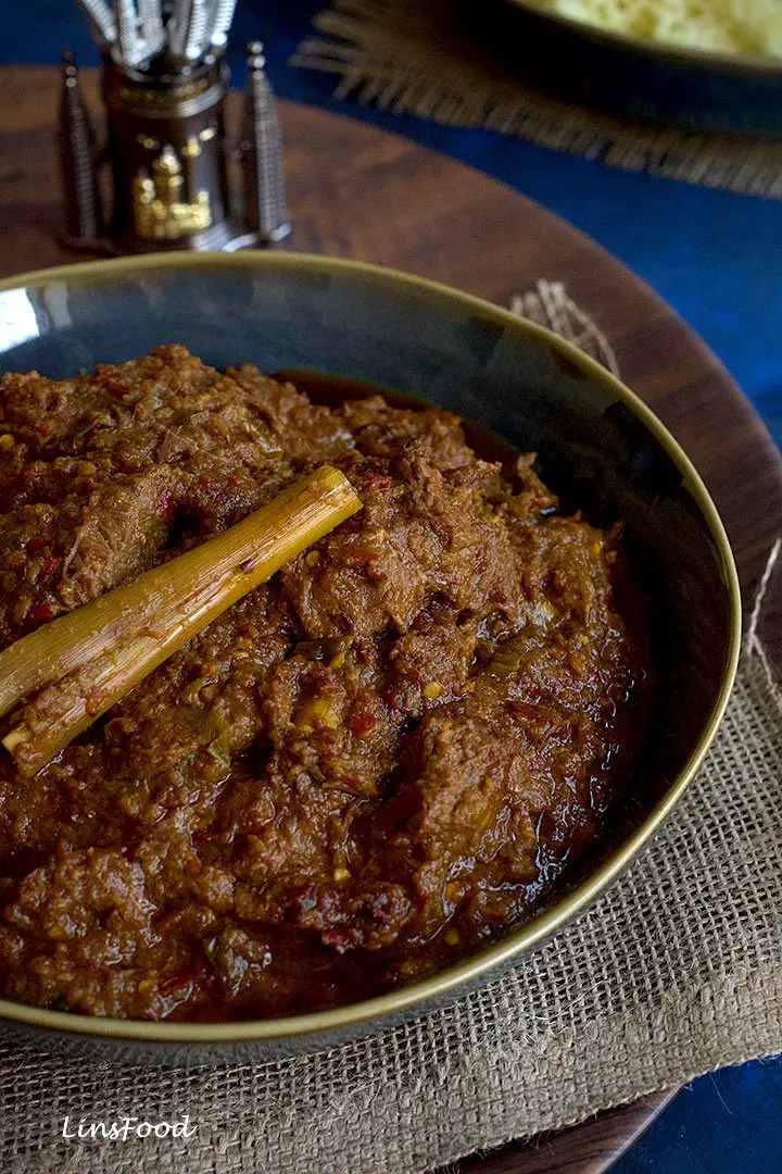 Singaporean and Malaysian beef rendang close-up