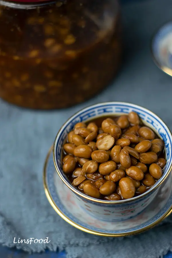 salted soybeans in a small Chinese bowl