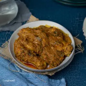 chicken rendang curry in a light coloured bowl