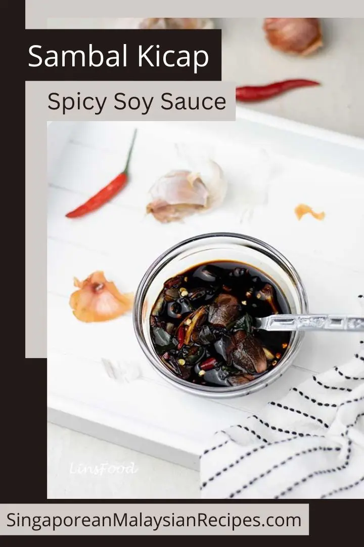 sambal kicap, soy sauce with chillies and shallots in a small glass bowl