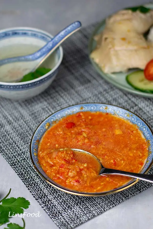 bright orange-red chilli sauce for Hainanese Chicken Rice