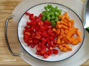 chopped red pepper, celery and carrots for mulligatawny